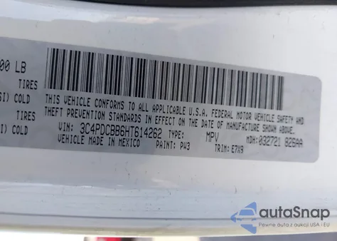 2017 Dodge Journey Sxt z USA, uszkodzony, nr VIN 3C4PDCBB6HT614262